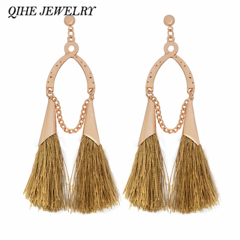 QIHE JEWELRY Earring Long tassel colorful silk gipsy fringe earrings Tassel jewelry Bohemian chandeliers 12 color for choose QIHE JEWELRY Earring Long tassel colorful silk gipsy fringe earrings Tassel jewelry Bohemian chandeliers 12 color for choose