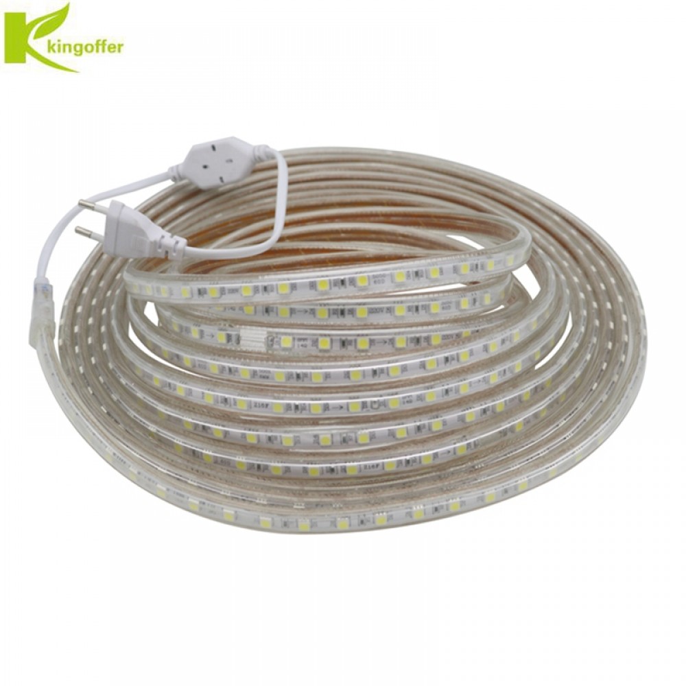 Kingoffer 1M~ 25M SMD 5050 AC220V Led Strip Tape Waterproof Flexible Bar Light 60 Led/M With EU Plug Outdoor / Indoor Decoration Kingoffer 1M~ 25M SMD 5050 AC220V Led Strip Tape Waterproof Flexible Bar Light 60 Led/M With EU Plug Outdoor / Indoor Decoration