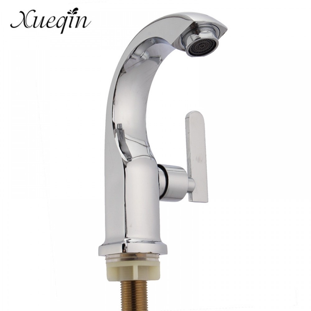 Xueqin Chrome Finish Single Lever Home Bathroom Basin Faucet Spout Sink Cold Water Tap Kitchen Faucet Mixer Tap Xueqin Chrome Finish Single Lever Home Bathroom Basin Faucet Spout Sink Cold Water Tap Kitchen Faucet Mixer Tap